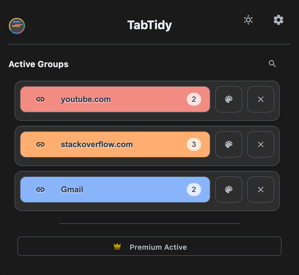 Main view with active tab groups